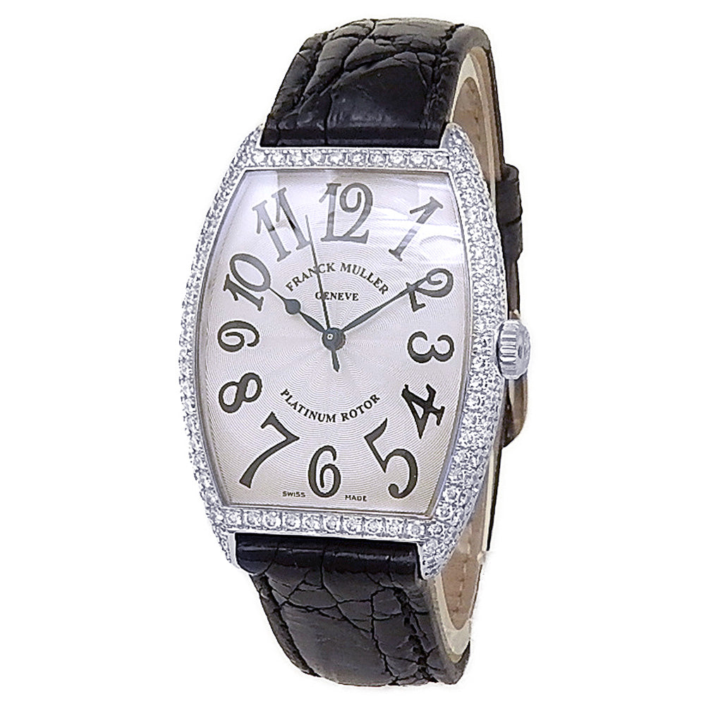 Franck Muller Cintree Curvex 18k White Gold Black Leather