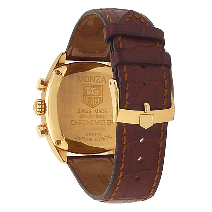Tag Heuer Monza 18k Yellow Gold Brown Leather Automatic Silver